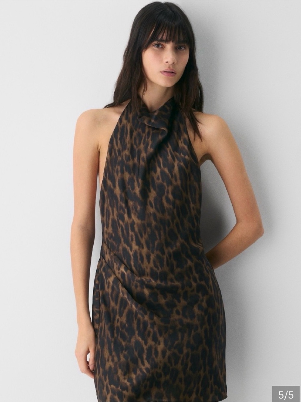 Aritzia Brown and Black Leopard Print Halter Mini Dress